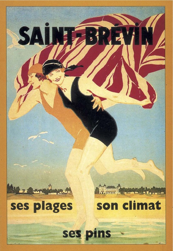 baigneuses-Affiche-ancienne-St Brevin-ses-plages-son-climats-ses-pins